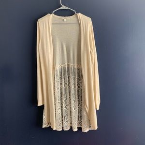 Lauren Conrad Sweater Crochet Lace Back Cardigan